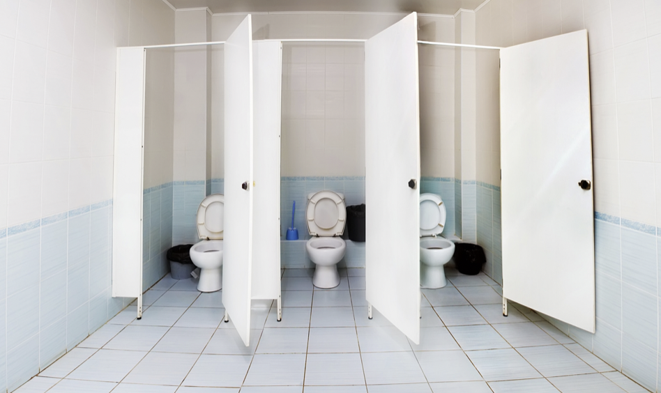 3 restrooms with clean walls