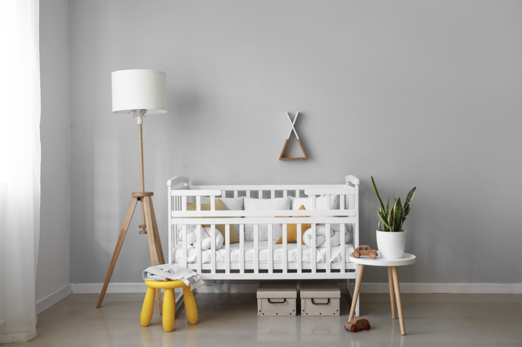 Gray walls in baby nursery