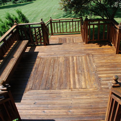 Sun exposed mahogany deck that is fading