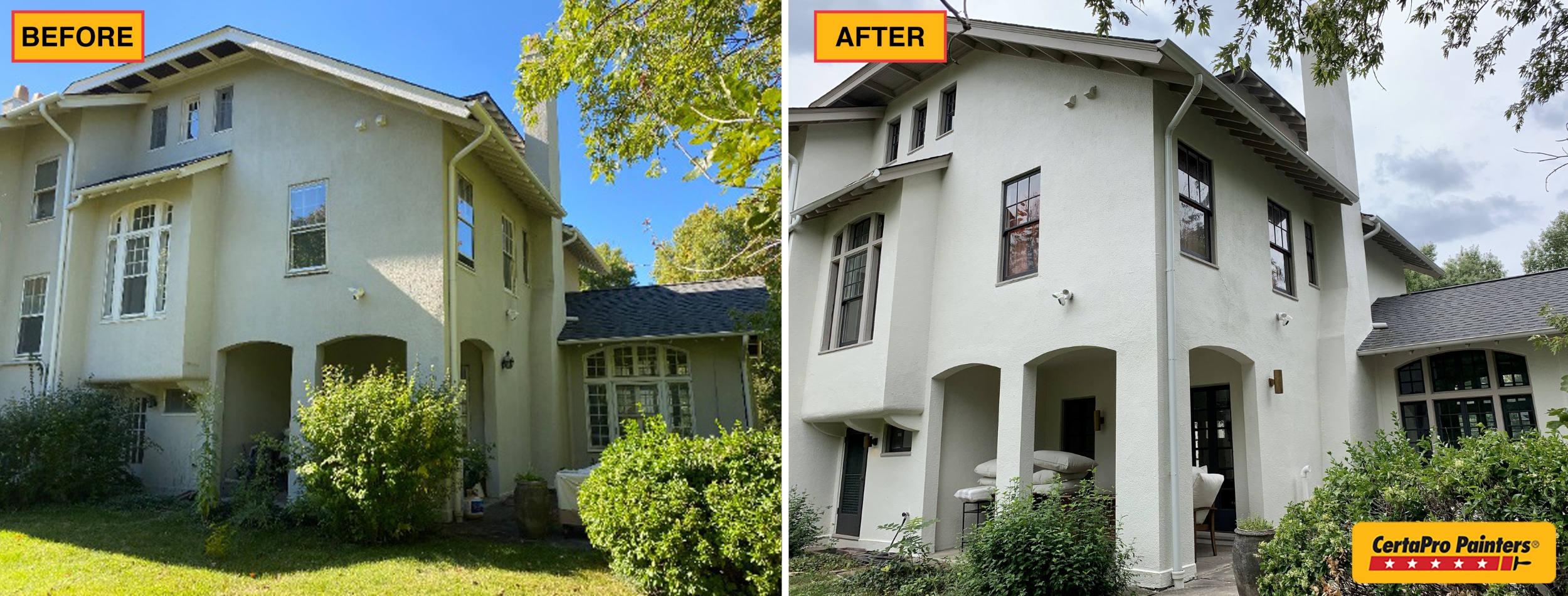 Cincinnati Stucco Exterior Repaint Before and After Photo