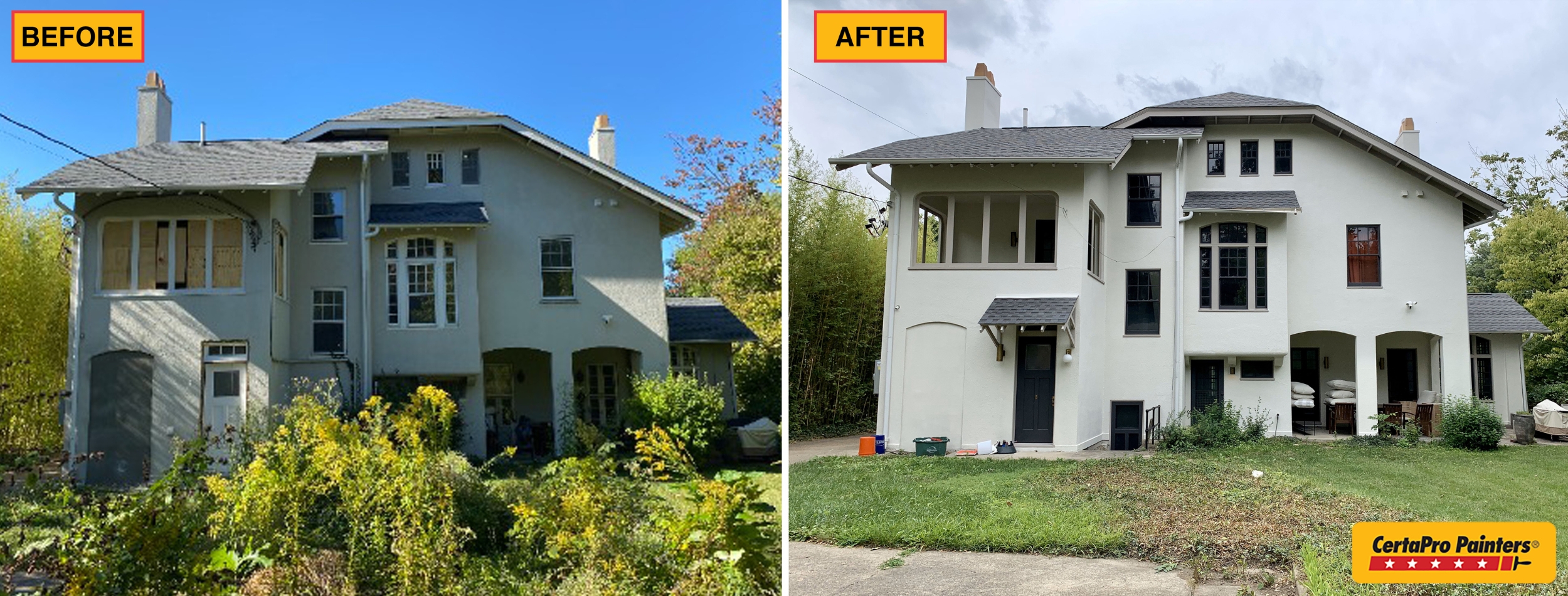 Cincinnati Stucco Exterior Repaint Before and After Photo