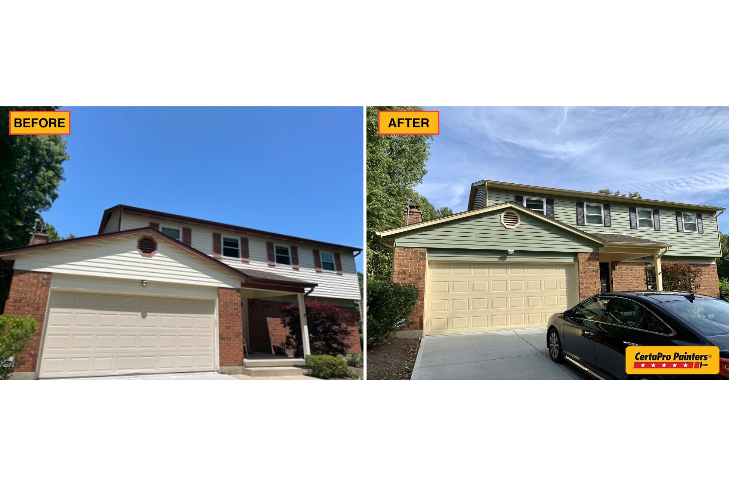 Cincinnati Exterior Painting Project before and after photo front of house
