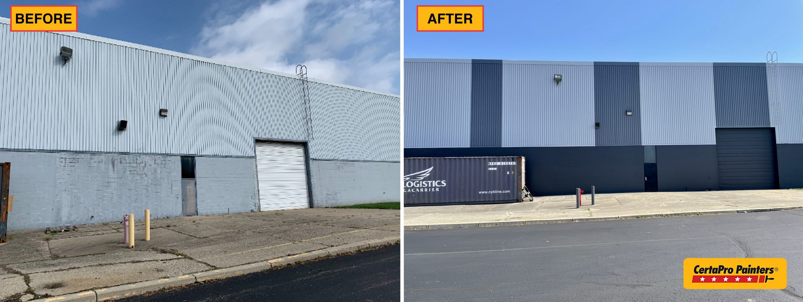 before and after industrial warehouse paint