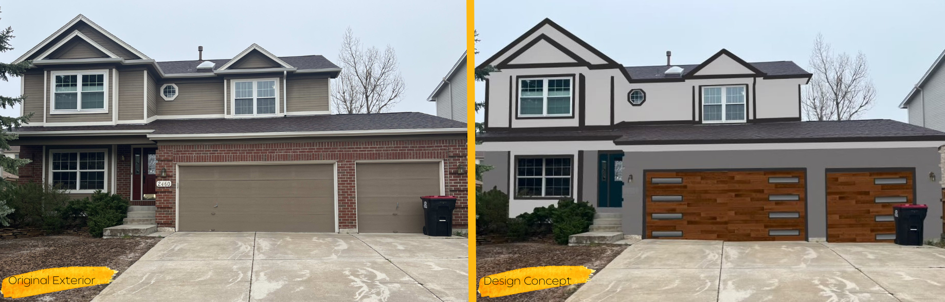 side by side house and rendering