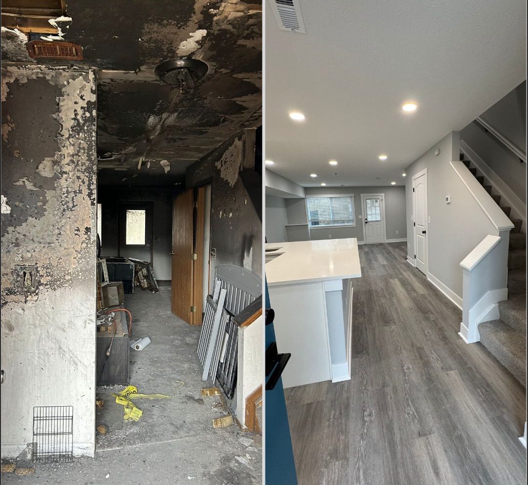 Fire Unit Demo and Rehabilitation Case Study before and after of stairwell