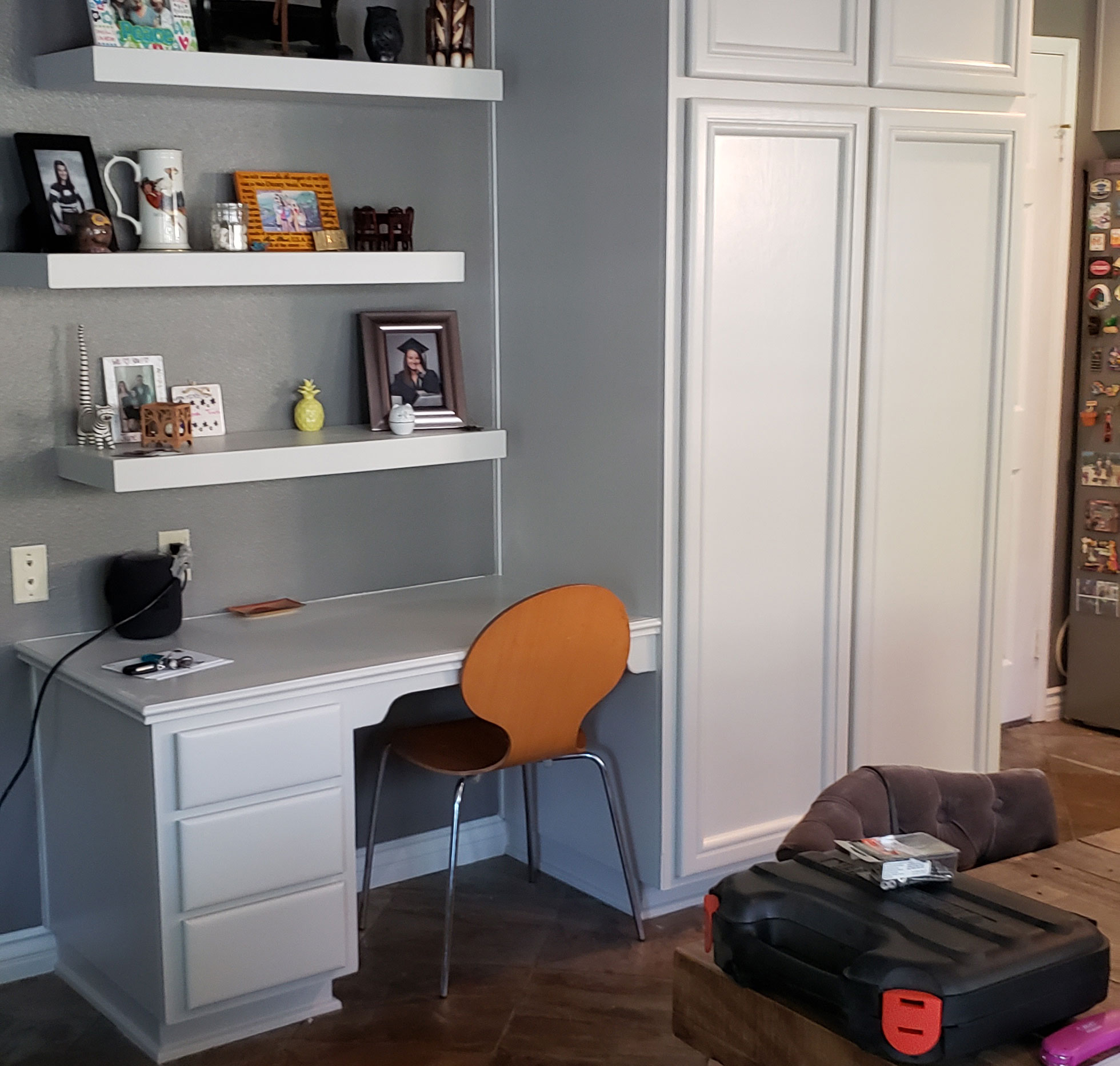 Kitchen desk & Cabinet white painted