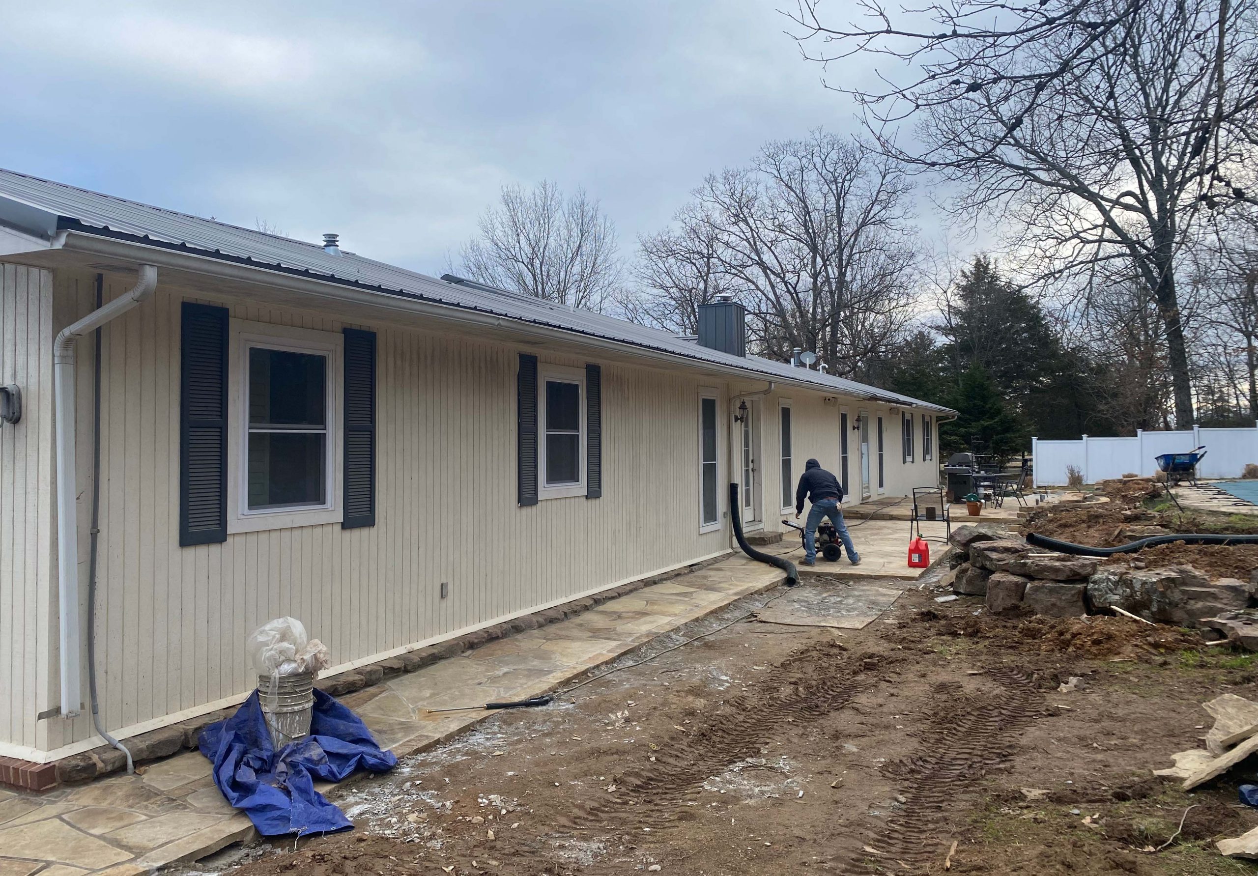 red and white house before