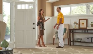 Worker meeting with home owner