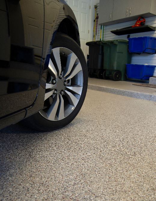 garage with epoxy floor