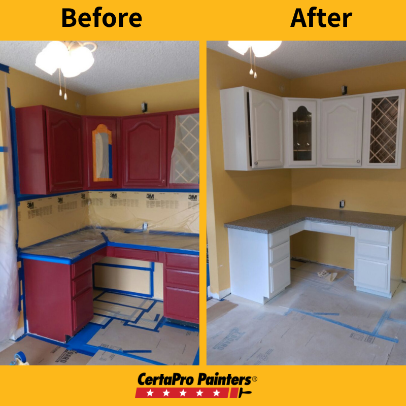 before and after kitchen cabinet painting