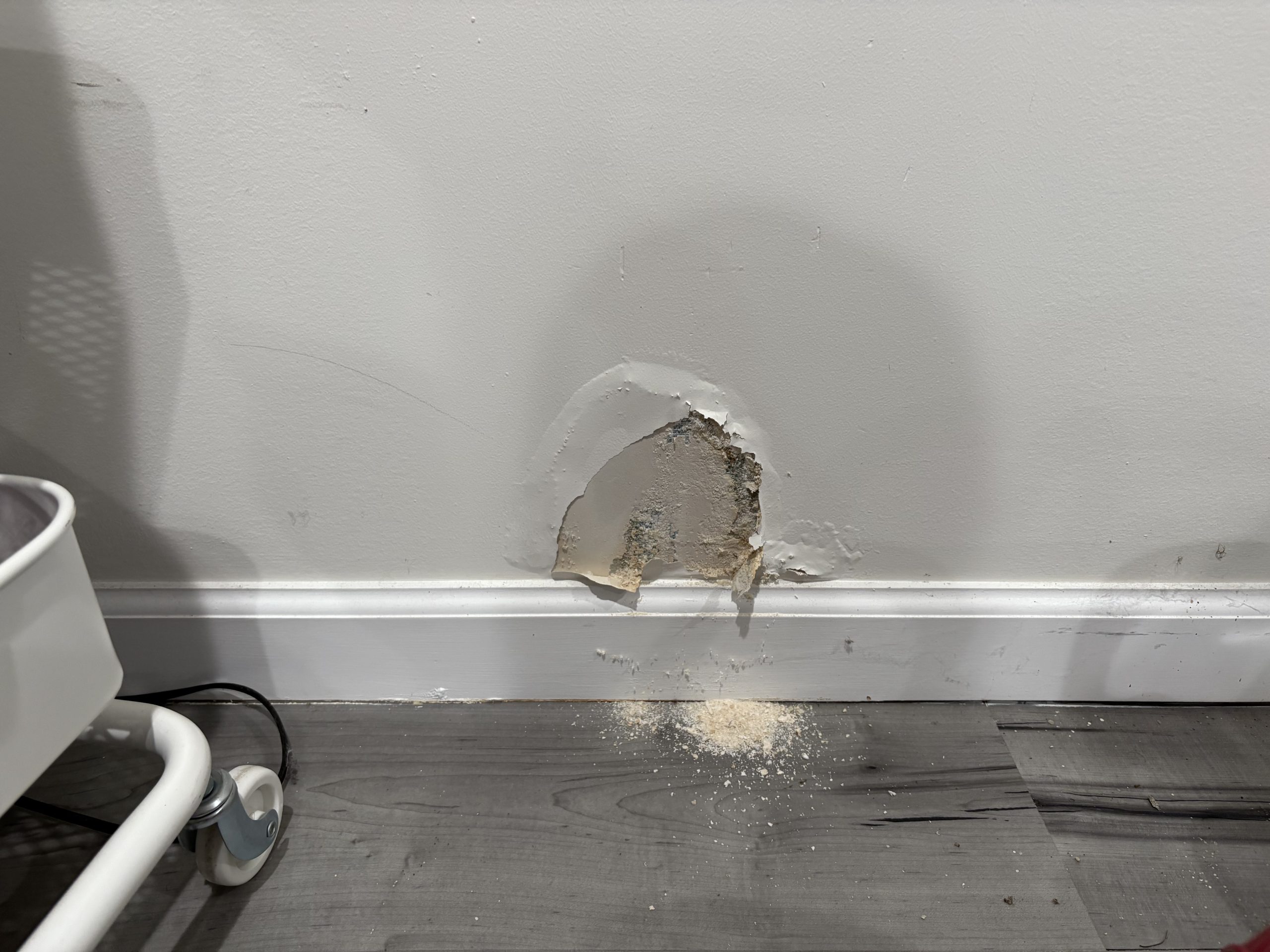 interior wall in valley stream before being repaired