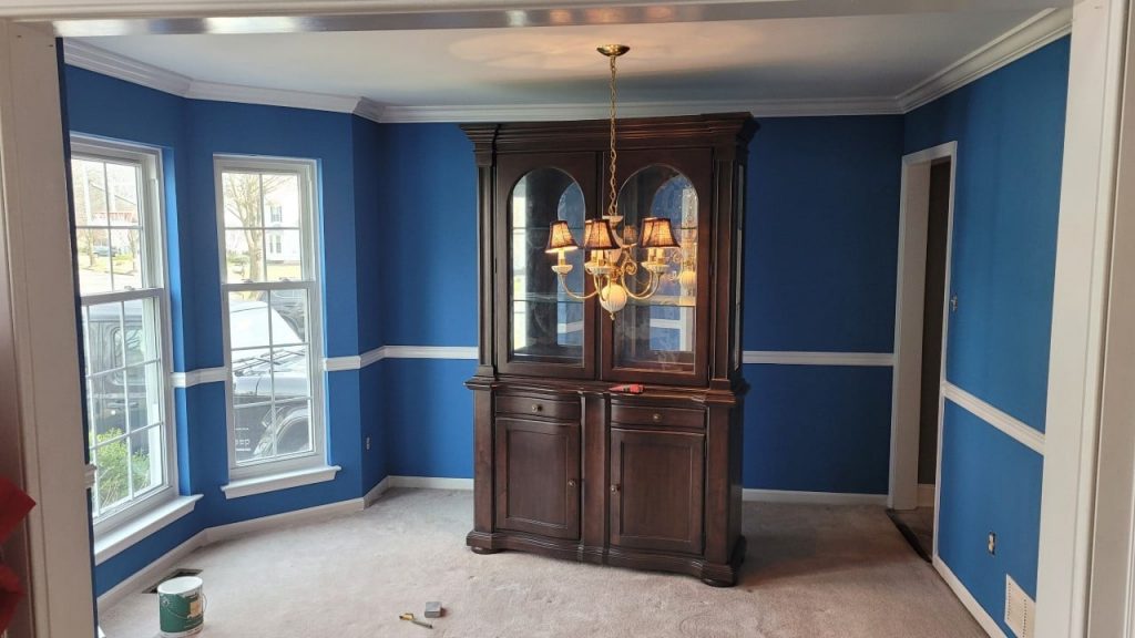 After photo of the dining room repainted blue