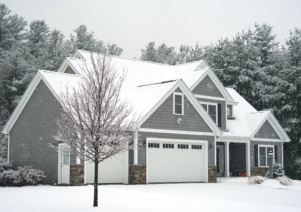 painted home in winter