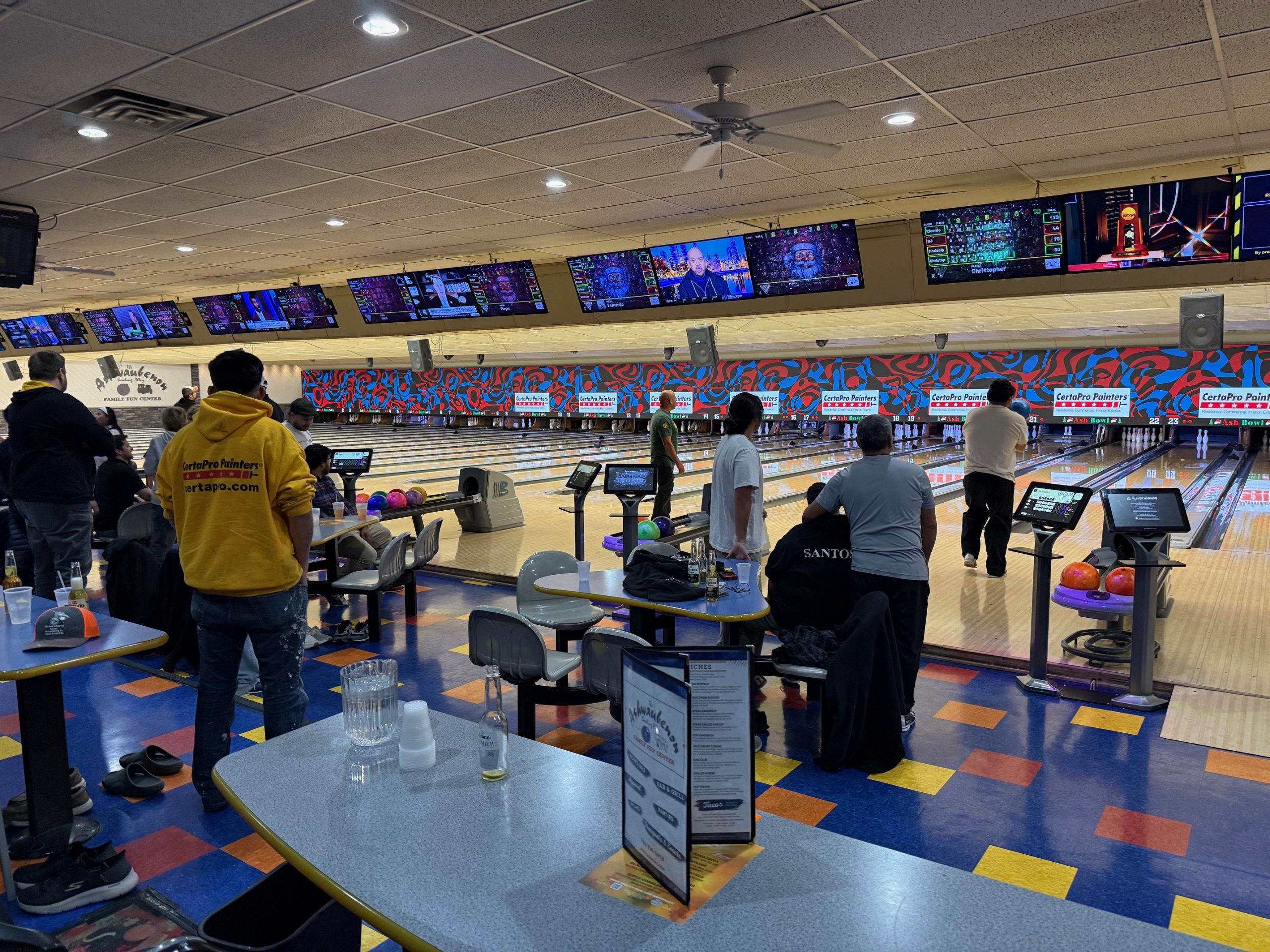 group of people bowling