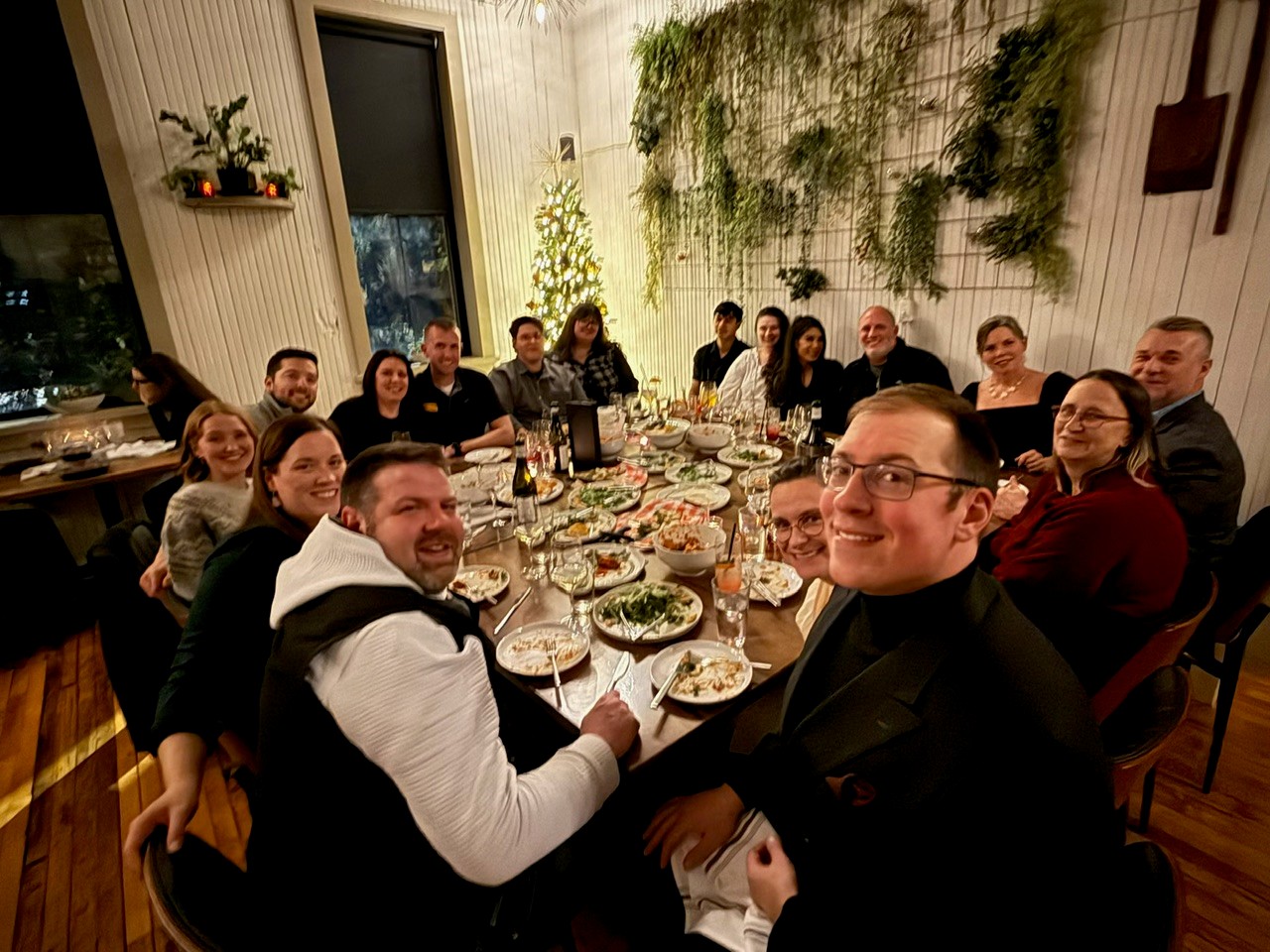 group of people at restaurant table 