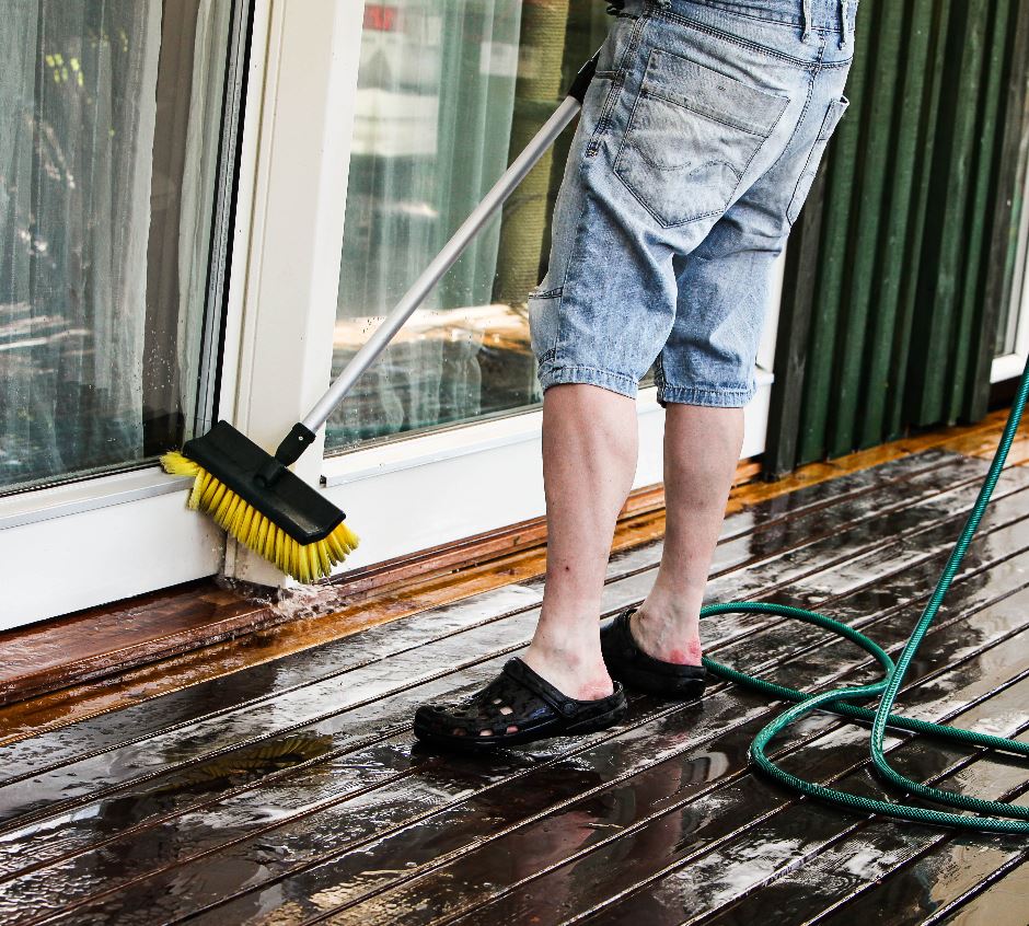 cleaning a wooden deck