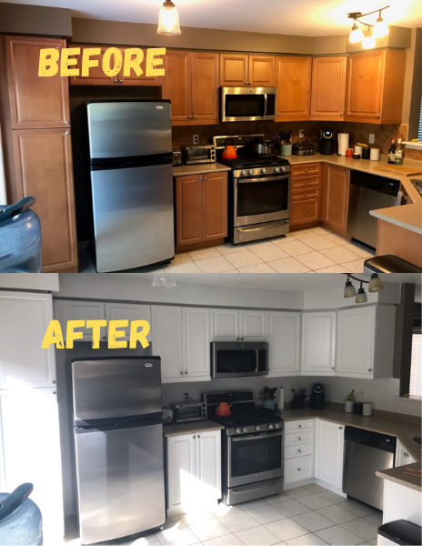 Cabinet Painting before and after photo
