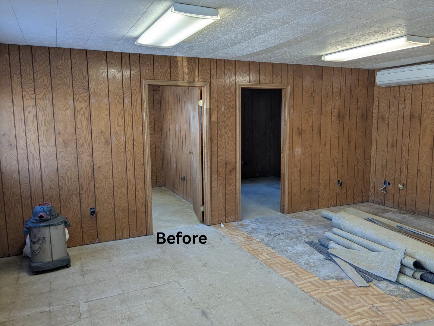 room with wood paneled walls
