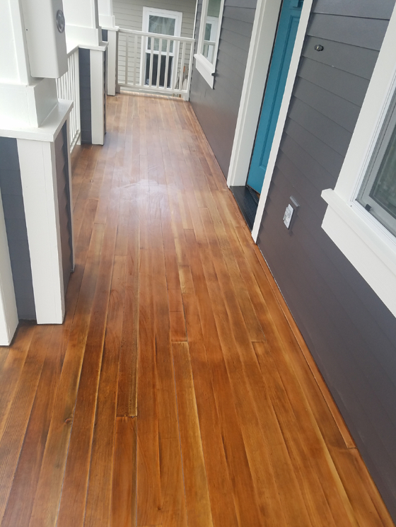 residential porch wood floor staining