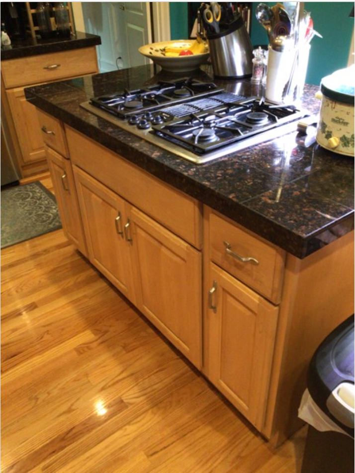 kitchen island before paint job wood grain
