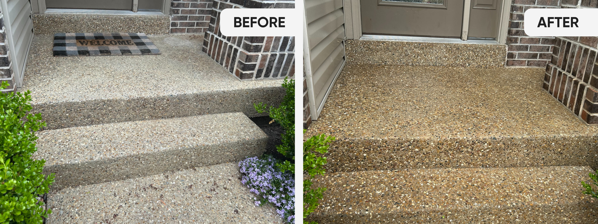 before and after concrete sealing of front steps