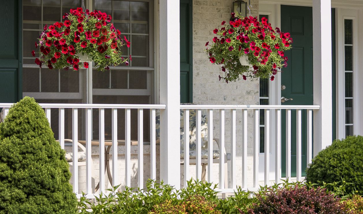 front porch with white railing