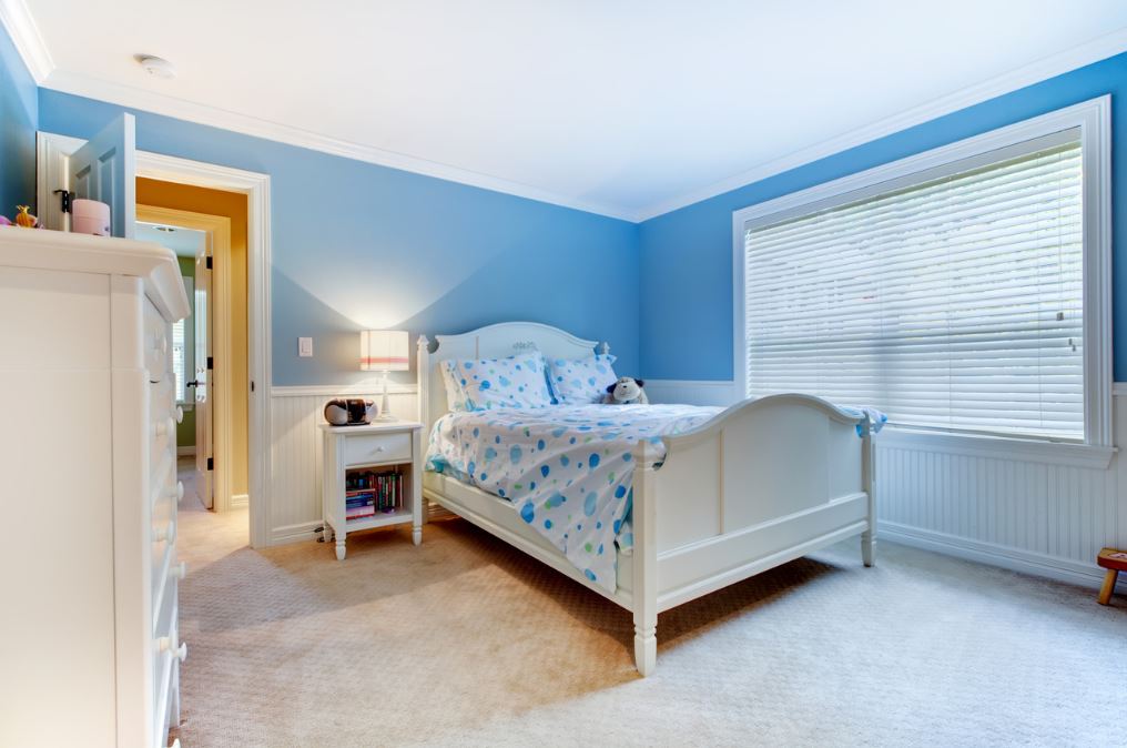 blue painted bedroom