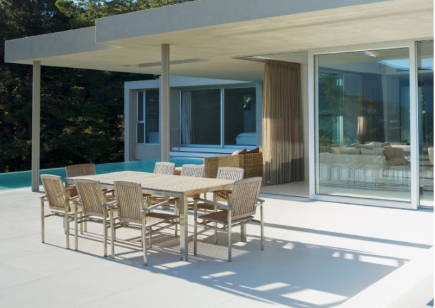 back yard patio concrete on a sunny day