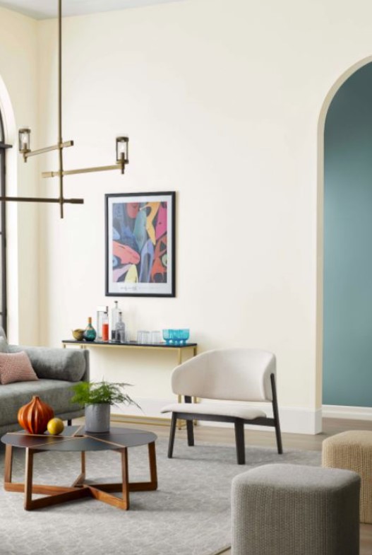 beige dining room sw7036 with blue accent wall sw9057 aquitaine