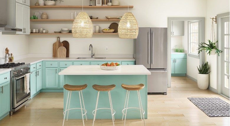 kitchen cabinets painting sw 0063 blue sky and marshmallow white walls