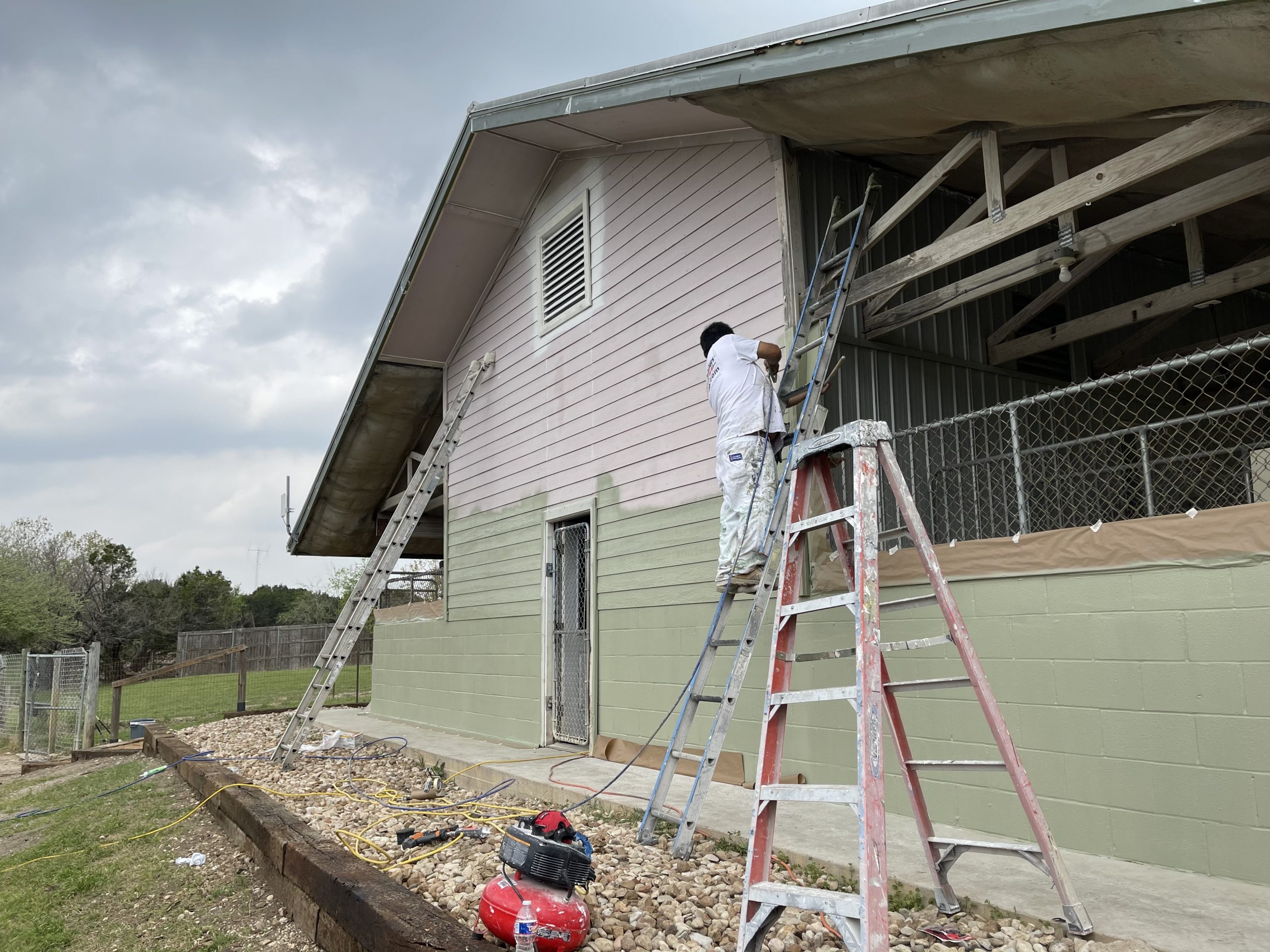 dog training facility in the process of getting painted
