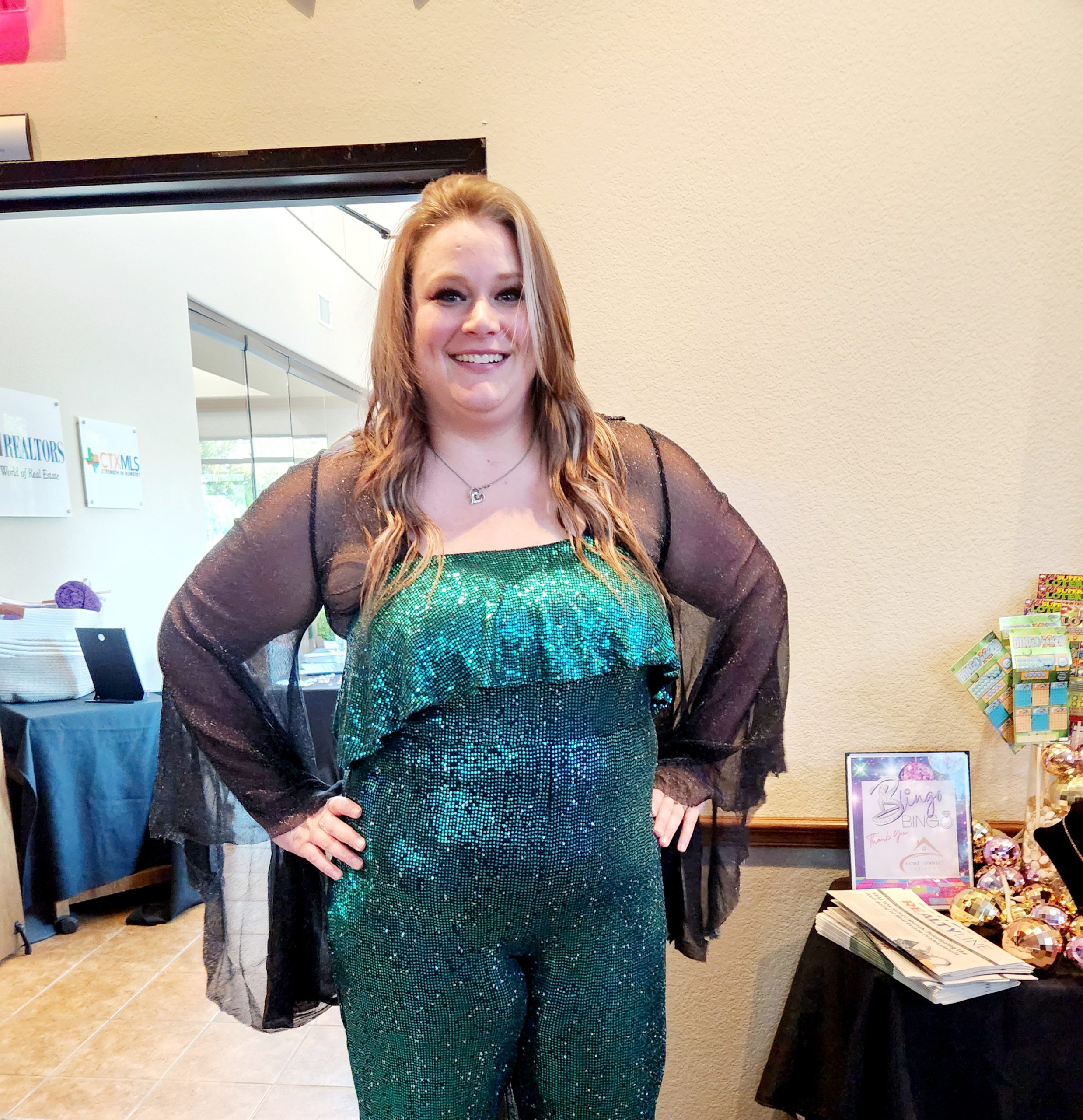 woman in shiny outfit