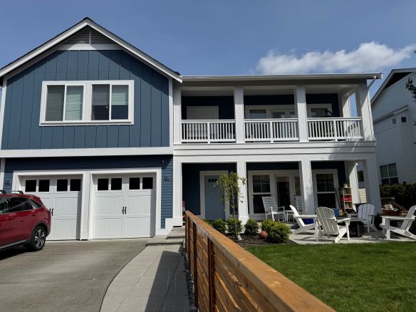front exterior of blue painted home