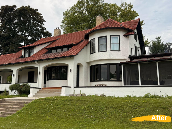 white painted brick and stucco house exterior
