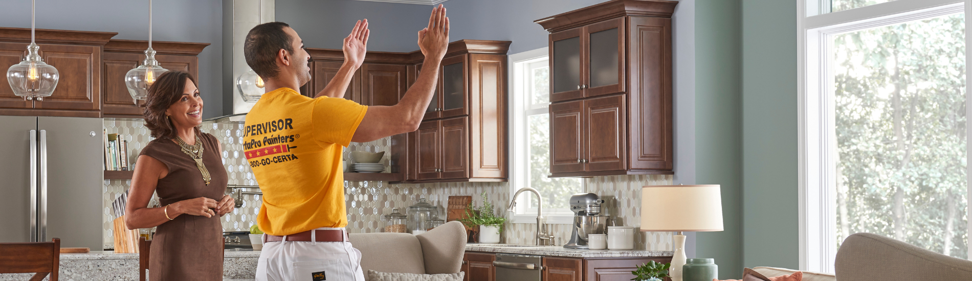 Painter meeting with home owner