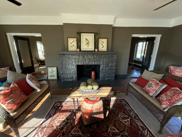 photo of repainted living room and fireplace