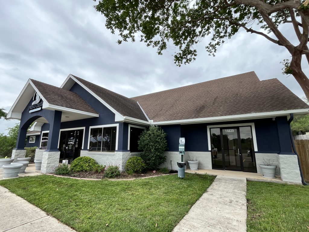 animal hospital exterior after dark blue repaint