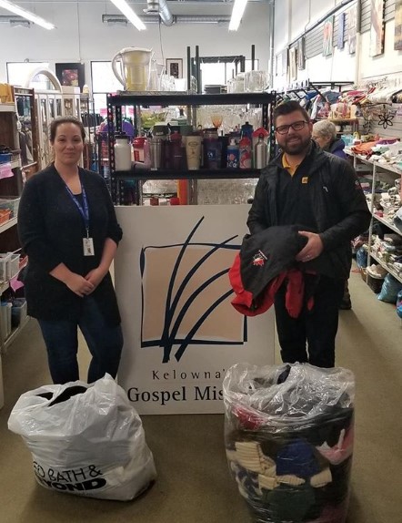 Ian of CertaPro Painters of Okanagan drops off coats at the Kelowna Gospel Mission