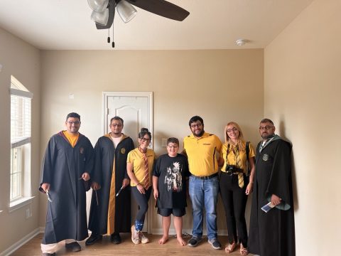 Trent with his newly decorated Harry Potter themed bedroom!