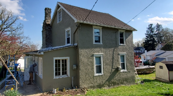 residential corner view before and after painting