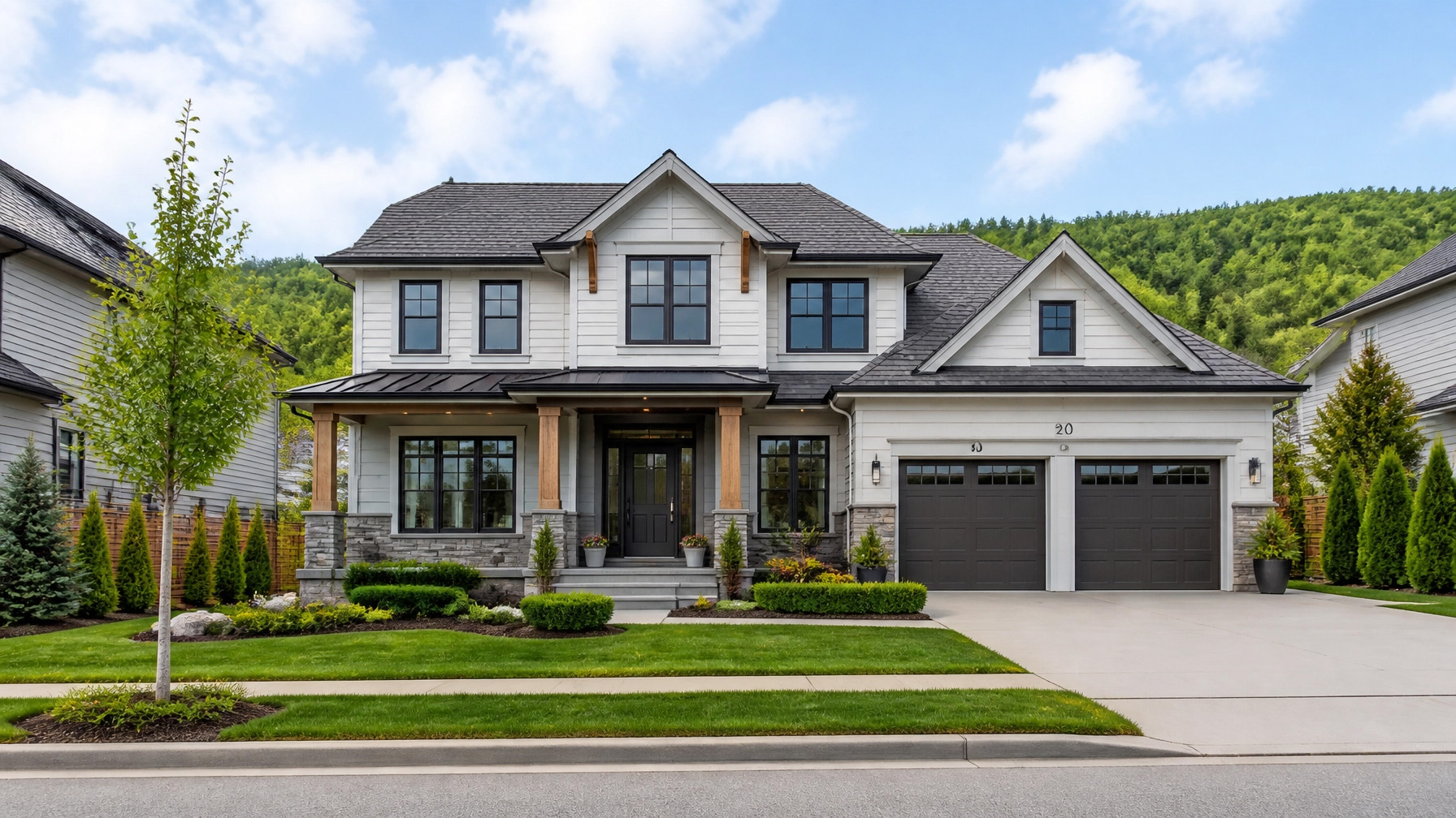 Professional House Painting Grimsby Ontario Freshly painted upscale residential home in a Grimsby neighbourhood, Ontario, showcasing professional exterior painting services.