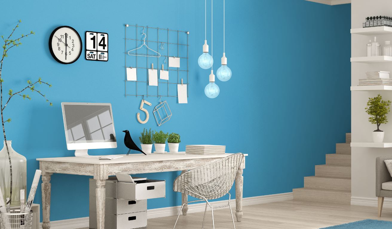 blue room with white tream