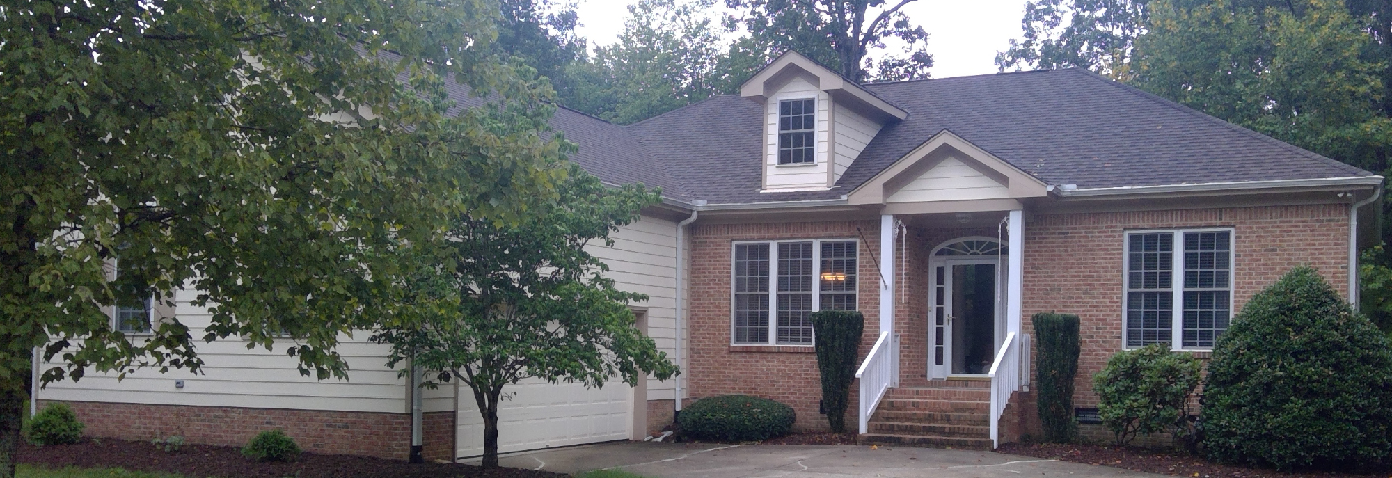 before front of house and garage door painting