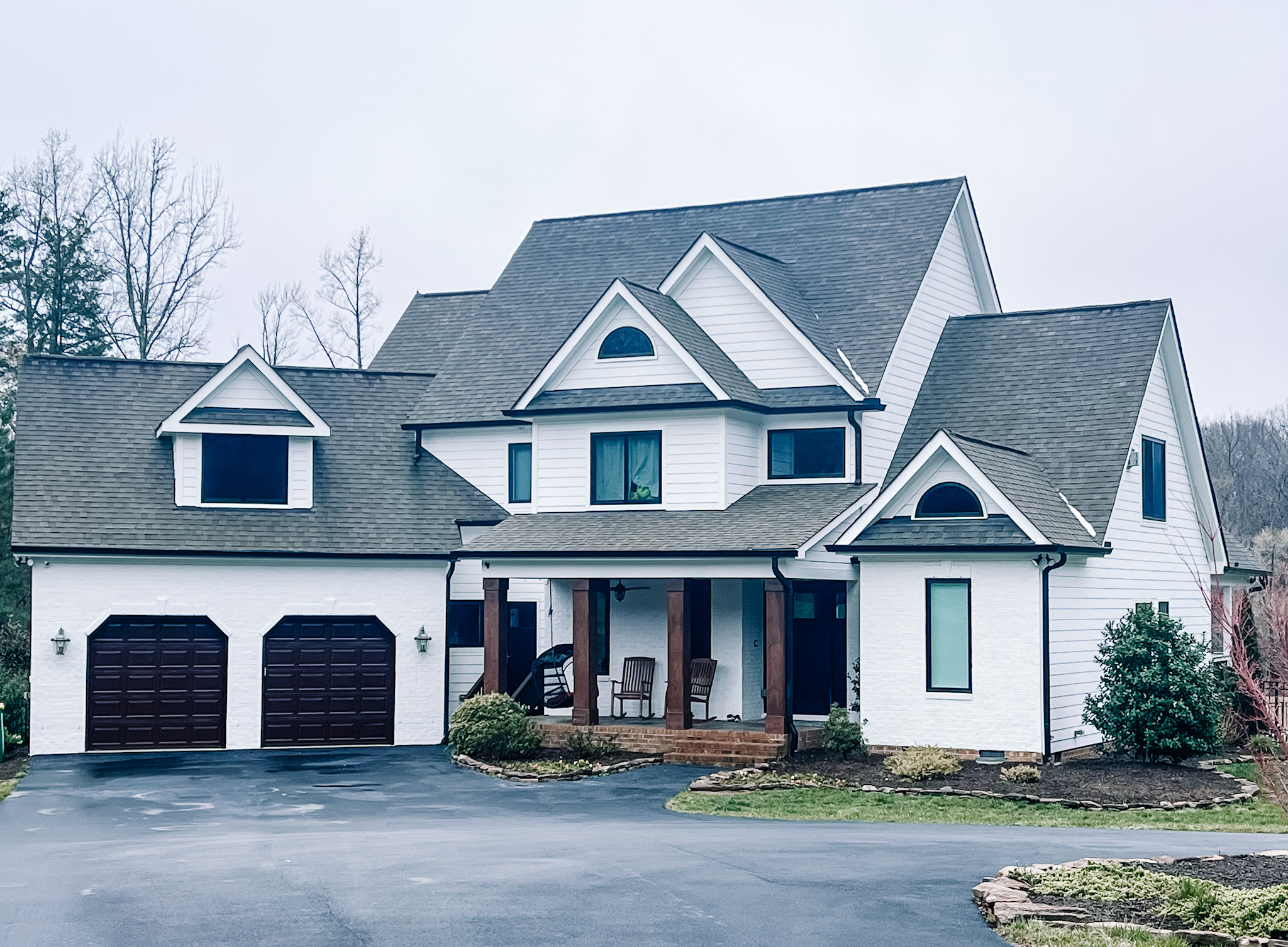 after exterior painting of two car garage home