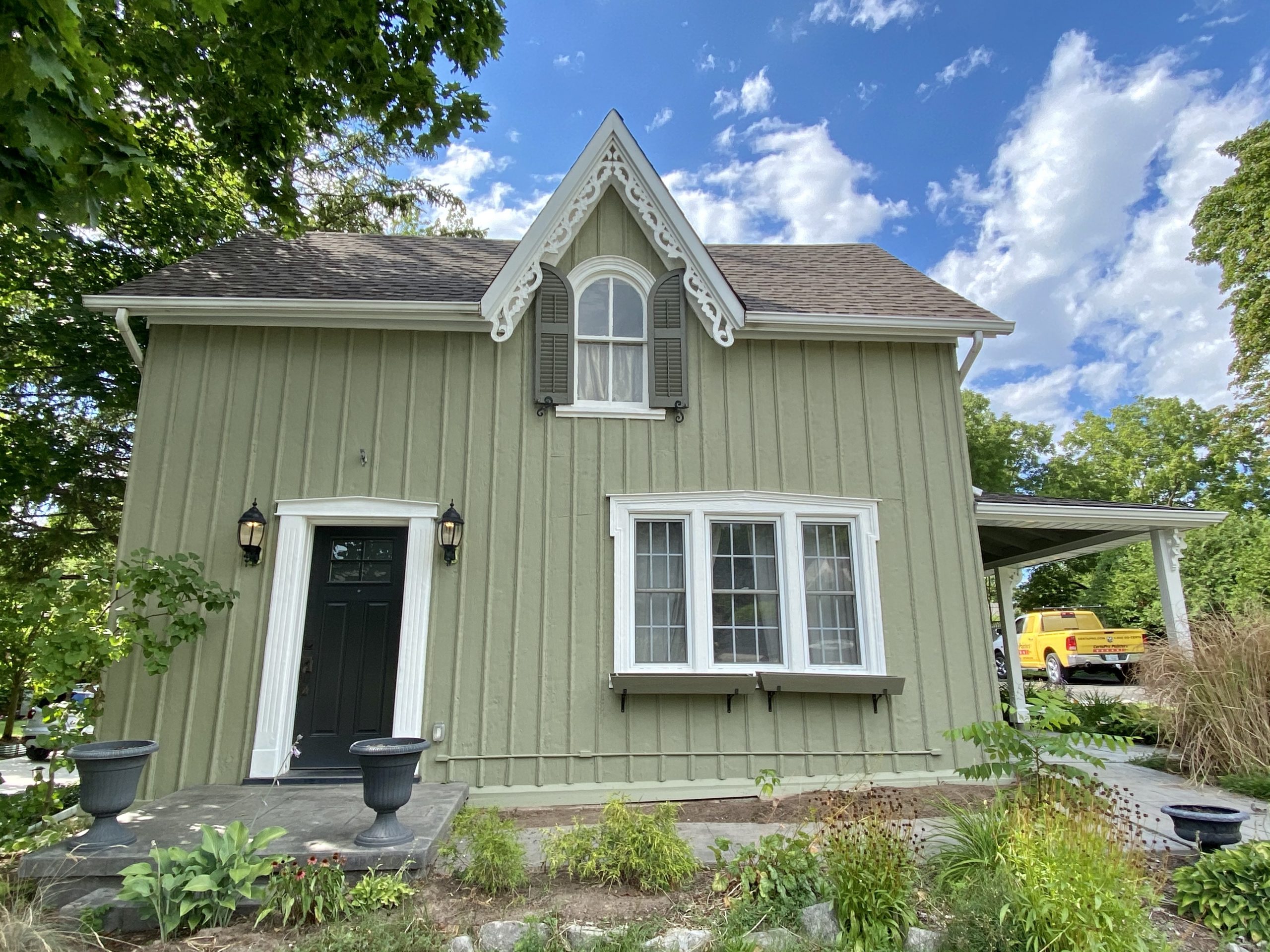 Historic home repainted green
