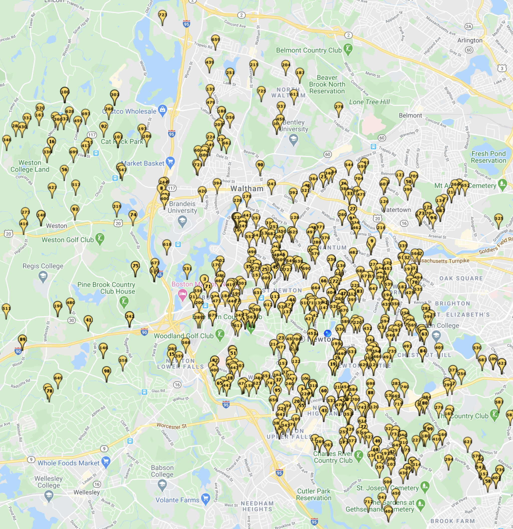 Map of Previous CertaPro Painters of Newton Customers
