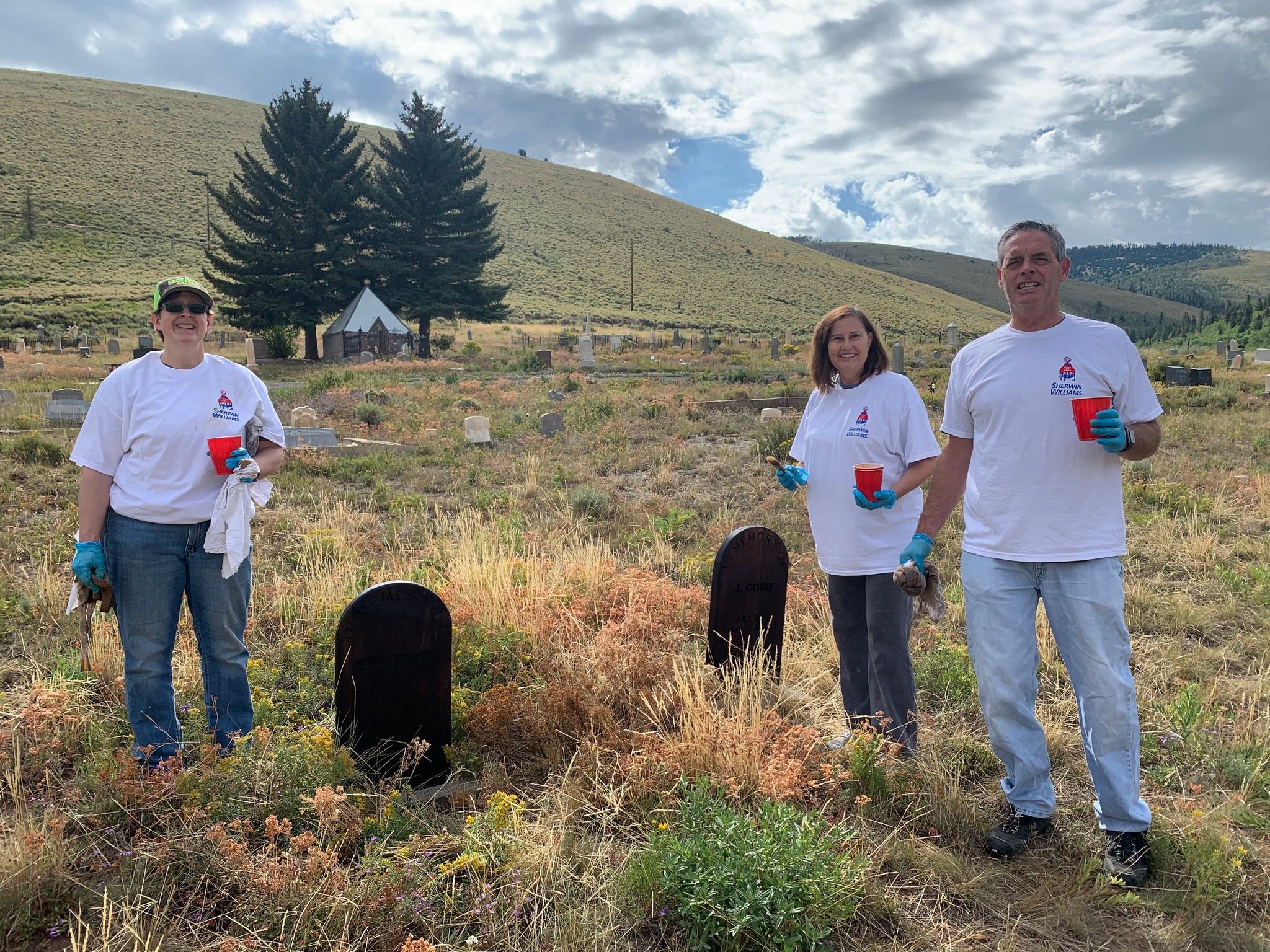 the team and some refurbished graves