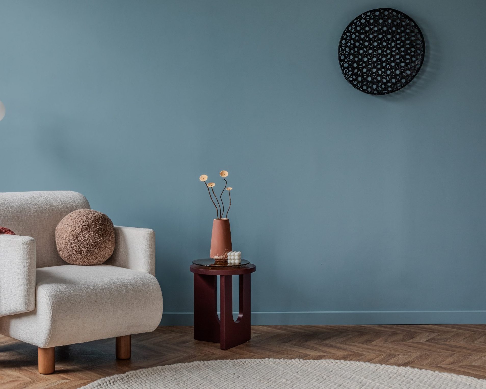Living Room with Muted Blue Accent Wall