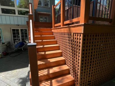 close view of stairs deck staining