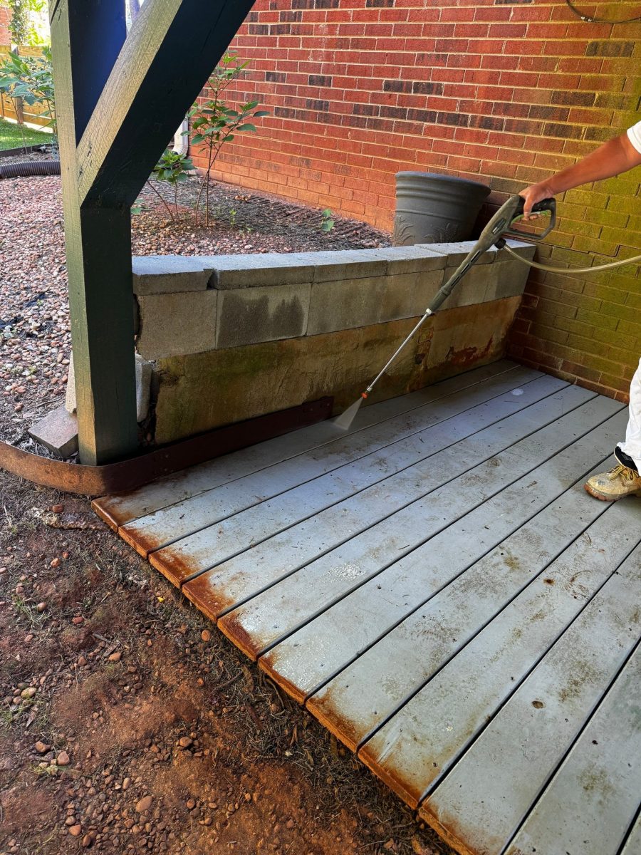 outdoor natural wooden porch and staircase before painting green Preview Image 6